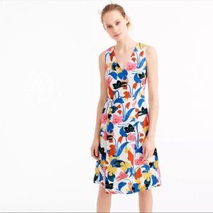 J.CREW Linen A-line Morning Floral Multicolor Print Linen Blend Midi Dress Sz 0